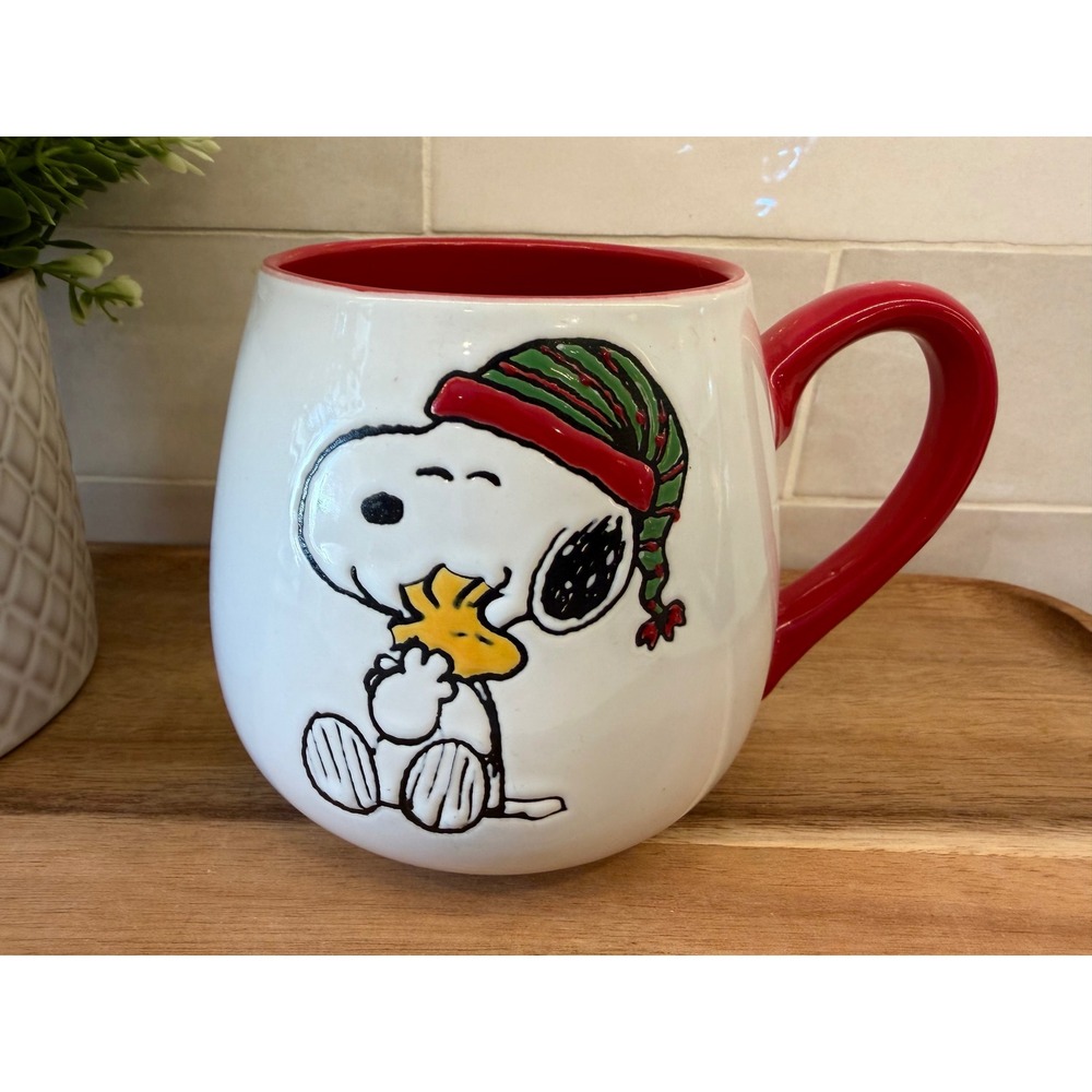 Peanuts Snoopy Woodstock‎ Christmas Mug Gibson Red White Ceramic Coffee Cup 16oz